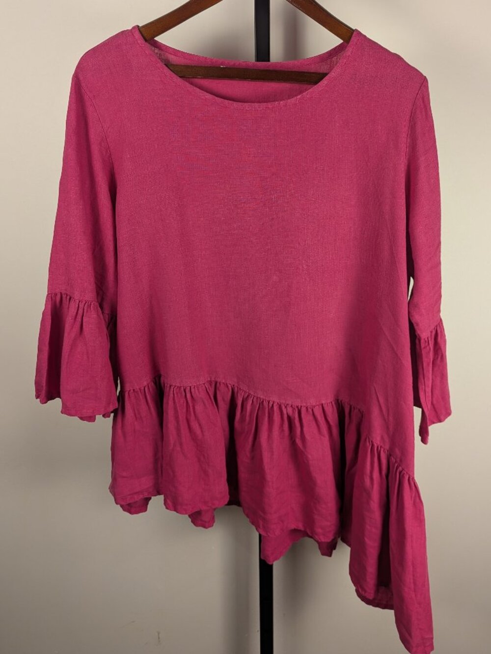Bryn Walker 100% Linen Asymmetrical Peplum Tunic Top Pink Size M